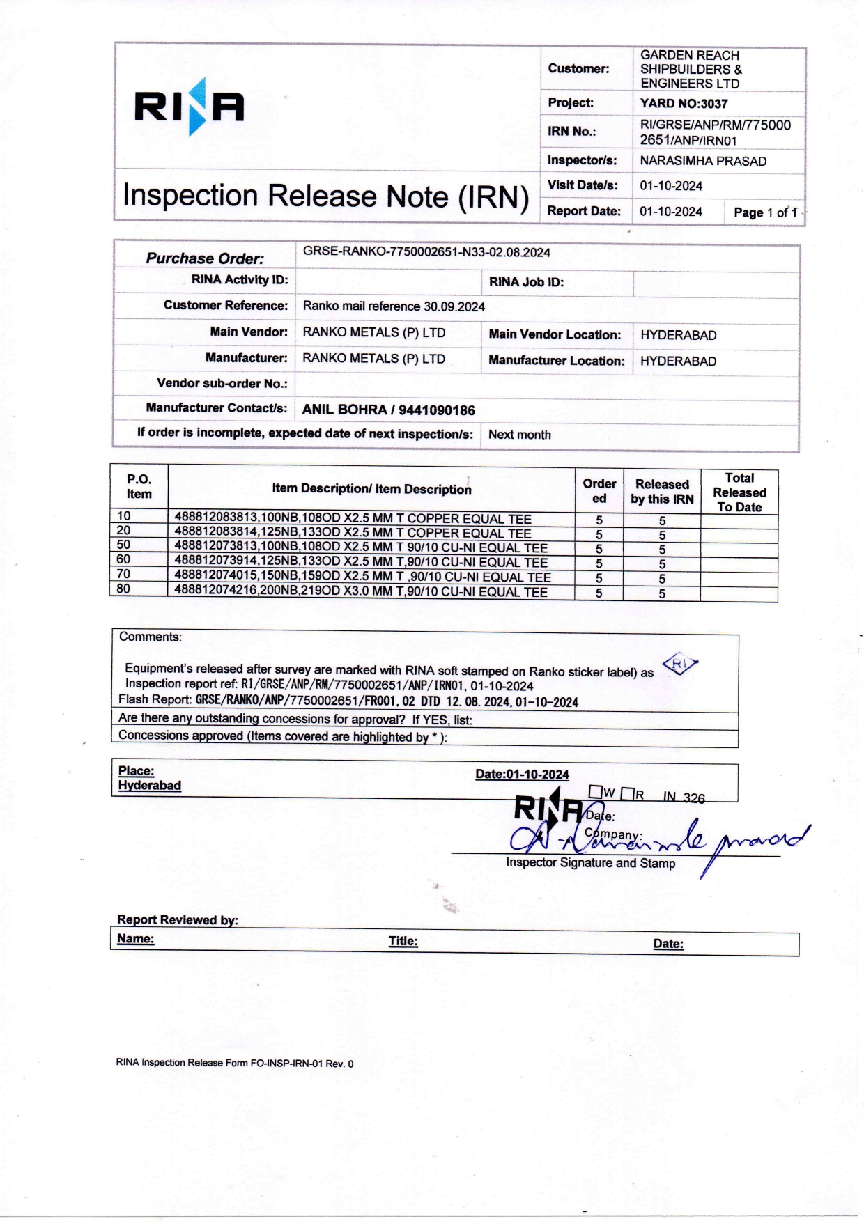 The RINA certification