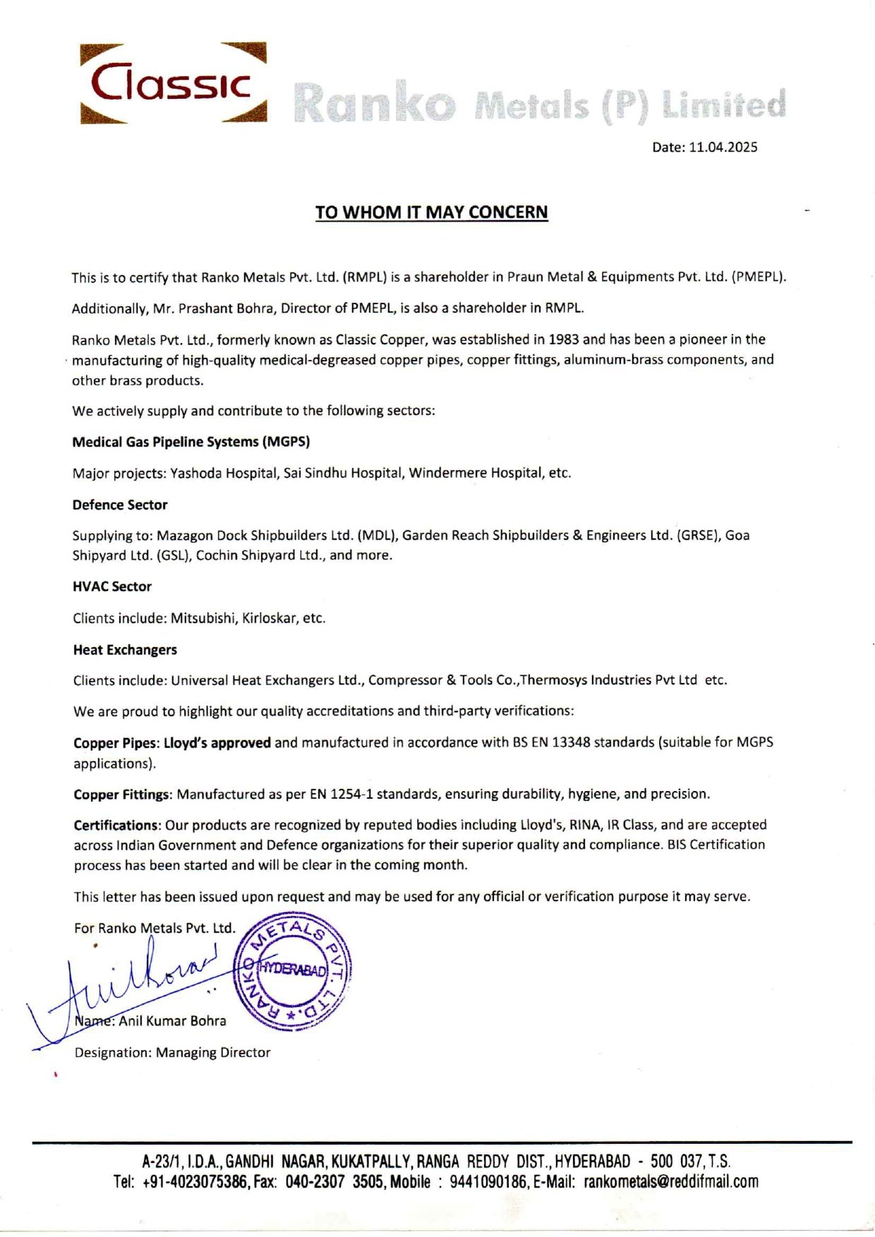 Shareholder certificate