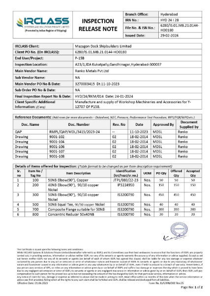 IRCLASS (Indian Register of Shipping) certification